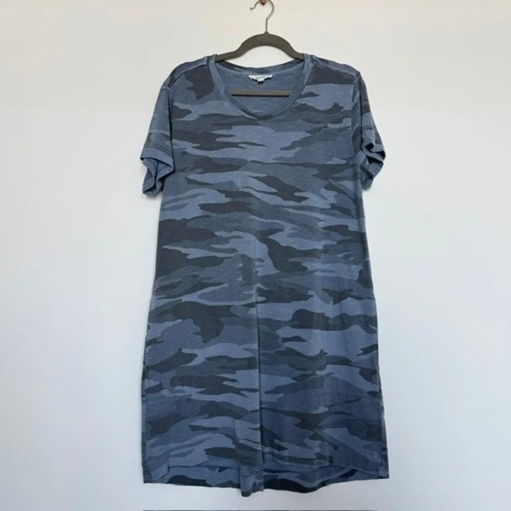 Splendid Blue Camo T-Shirt Dress with Pockets Size Large | $150 Retail - Picture 1 of 9